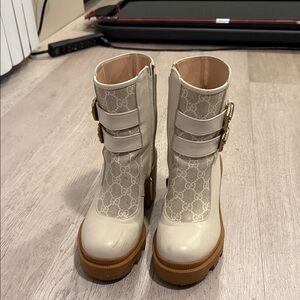 Gucci Women's Beige Monogram Ankle Boots